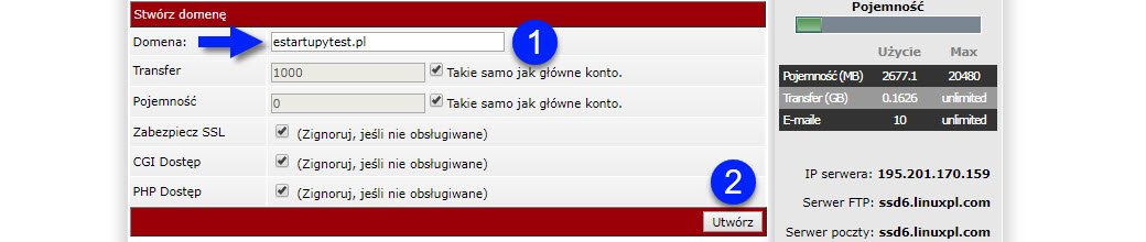 Dodawanie nowej domeny do konta hostingowego w panelu DirectAdmin