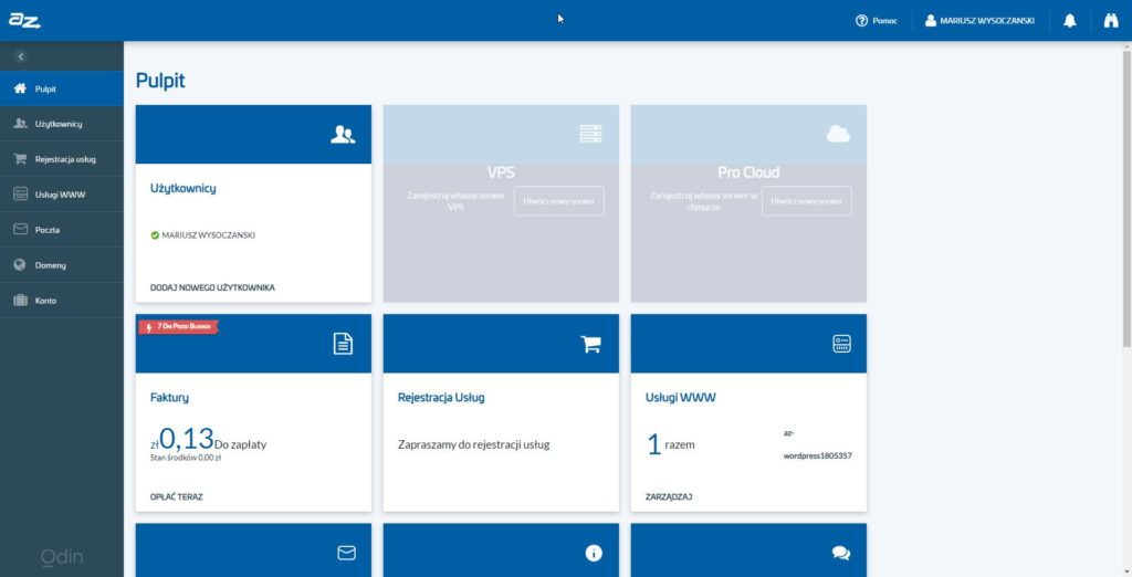 Panel administracyjny konta hostingowego az.pl Panel administracyjny konta hostingowego az.pl
