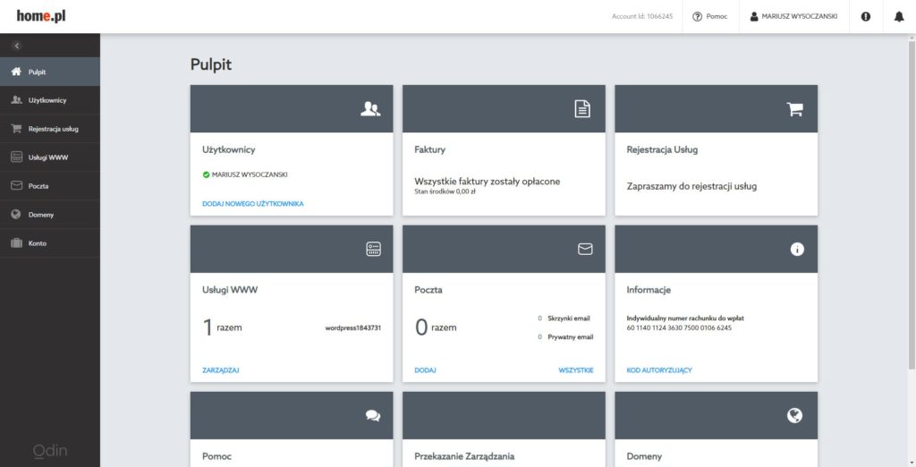 Panel administracyjny konta hostingowego home.pl Panel administracyjny konta hostingowego home.pl
