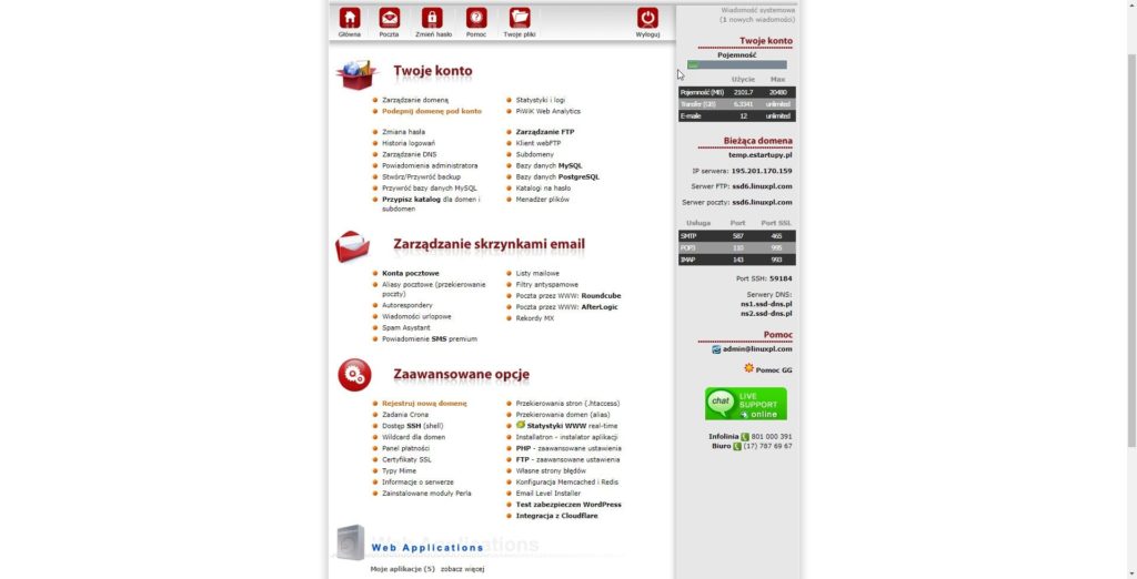 Panel administracyjny konta hostingowego linuxpl Panel administracyjny konta hostingowego linuxpl.com