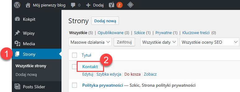 Edycja strony kontaktowej bloga na WordPressie