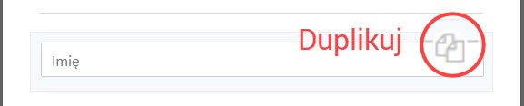 Obraz pokazuje przycisk edytora pól formularza kontaktowego WPForms, za pomocą którego, można zduplikować dowolne pole formularza