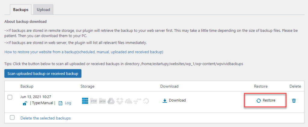 Jak za pomocą wtyczki przywrócić kopię zapasową WordPress