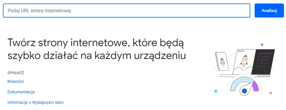 widok strony głównej usługi google pagespeed insights