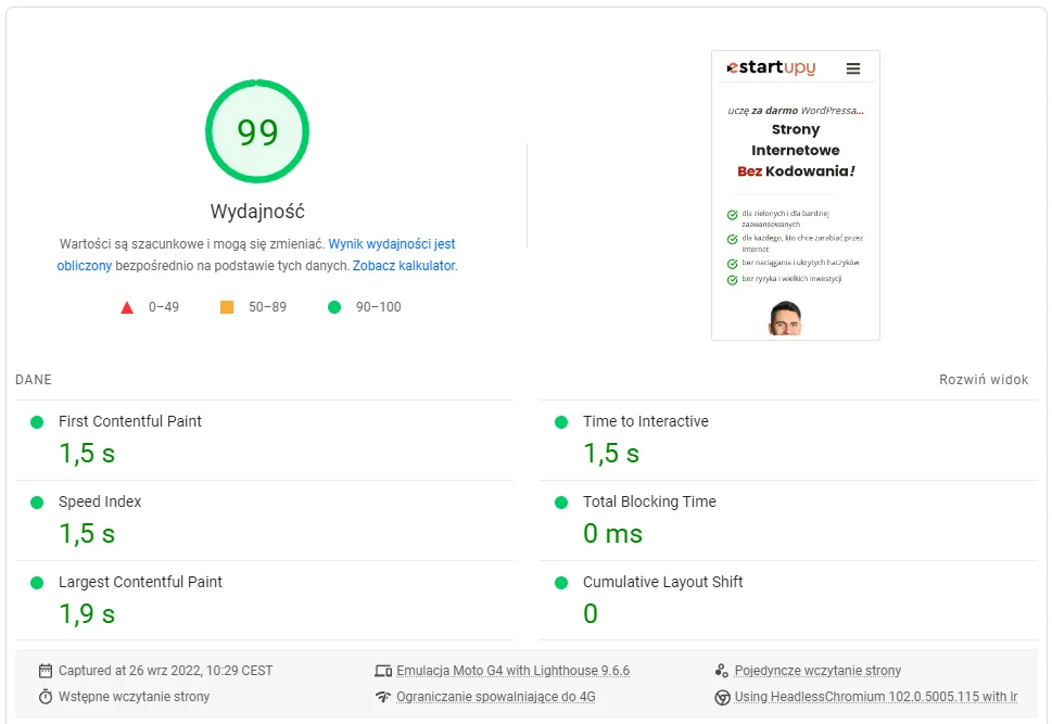 Na obrazku widać drugą część wyników testu PageSpeed Insights